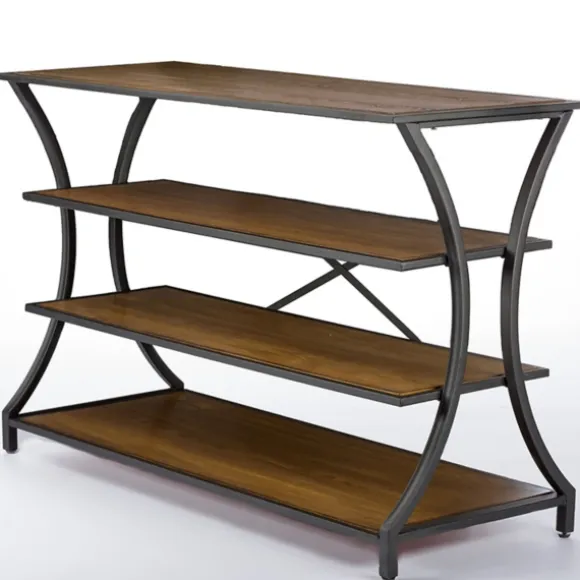 Kirkland's Home Console Tables-Brown Wood And Curved Metal 4-Tier Console Table