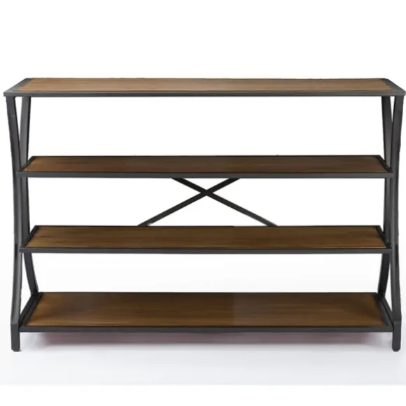 Kirkland's Home Console Tables-Brown Wood And Curved Metal 4-Tier Console Table