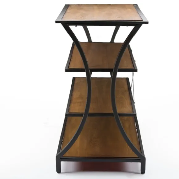 Kirkland's Home Console Tables-Brown Wood And Curved Metal 4-Tier Console Table