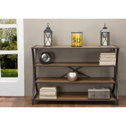 Kirkland's Home Console Tables-Brown Wood And Curved Metal 4-Tier Console Table