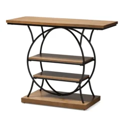 Kirkland's Home Console Tables-Brown Wood And Metal Circle Center Console Table