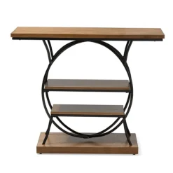 Kirkland's Home Console Tables-Brown Wood And Metal Circle Center Console Table