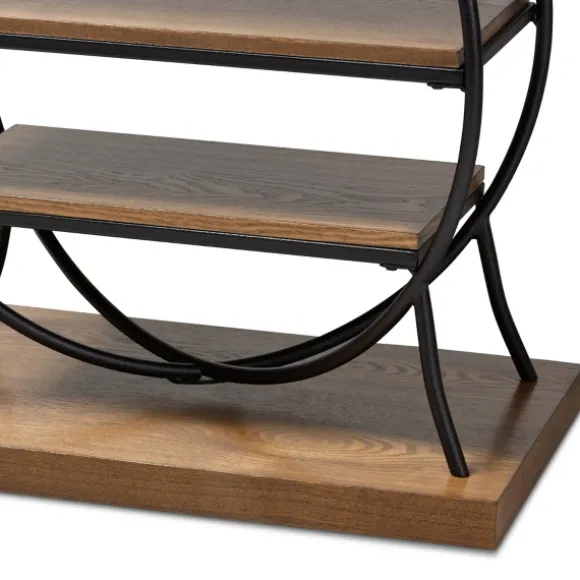 Kirkland's Home Console Tables-Brown Wood And Metal Circle Center Console Table