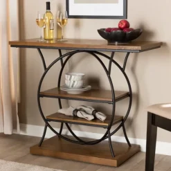 Kirkland's Home Console Tables-Brown Wood And Metal Circle Center Console Table
