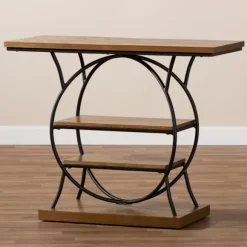 Kirkland's Home Console Tables-Brown Wood And Metal Circle Center Console Table