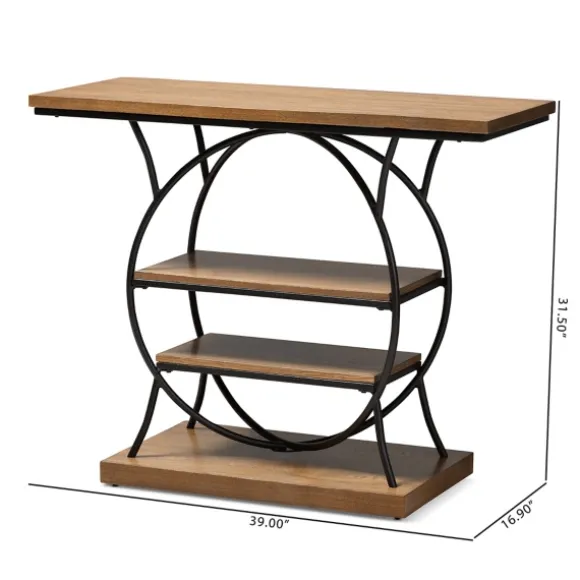 Kirkland's Home Console Tables-Brown Wood And Metal Circle Center Console Table