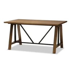 Kirkland's Home Office Furniture-Brown Wood And Metal Linear Base Desk