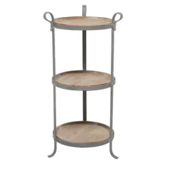 Kirkland's Home Accent & End Tables-Brown Wood And Metal 3-Tier Side Table