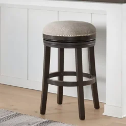 Kirkland's Home Bar Stools & Counter Height Stools-Brown Wood Backless Swivel Bar Stool