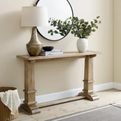 Kirkland's Home Console Tables-Brown Wood Pedestal Base Console Table