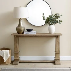 Kirkland's Home Console Tables-Brown Wood Pedestal Base Console Table