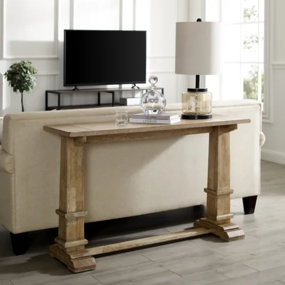 Kirkland's Home Console Tables-Brown Wood Pedestal Base Console Table
