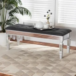 Kirkland's Home Benches & Ottomans-Button Tufted Bench With Mirrored Base