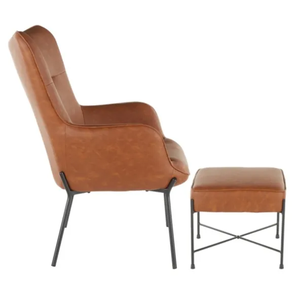 Kirkland's Home Accent Chairs-Camel Faux Leather 2-Pc. Chair And Ottoman Set