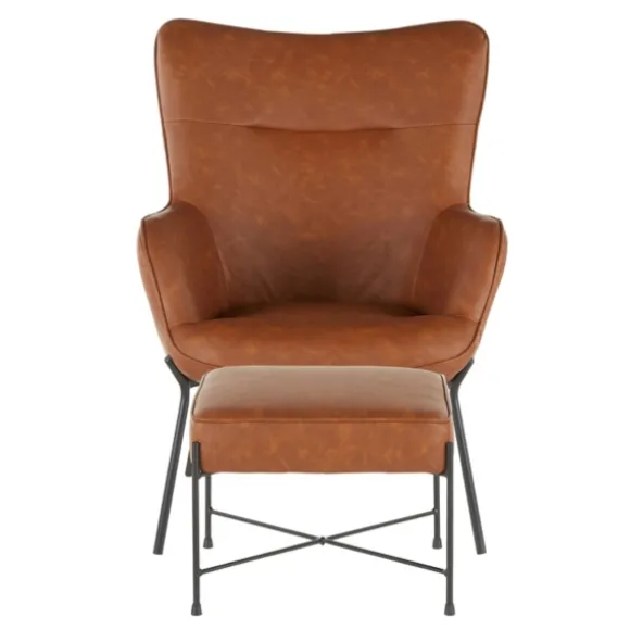 Kirkland's Home Accent Chairs-Camel Faux Leather 2-Pc. Chair And Ottoman Set