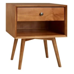 Kirkland's Home Nightstands-Caramel 1-Drawer Mid Century Nightstand