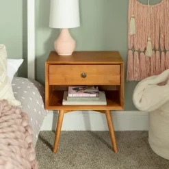Kirkland's Home Nightstands-Caramel 1-Drawer Mid Century Nightstand