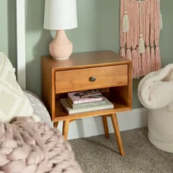 Kirkland's Home Nightstands-Caramel 1-Drawer Mid Century Nightstand