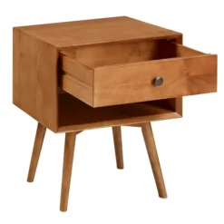 Kirkland's Home Nightstands-Caramel 1-Drawer Mid Century Nightstand
