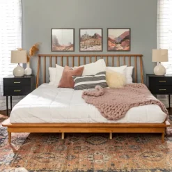Kirkland's Home Beds & Headboards-Caramel Mid-Century Modern Platform King Bed Frame