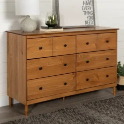 Kirkland's Home Dressers & Chests-Caramel Solid Wood 6-Drawer Dresser