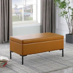 Kirkland's Home Benches & Ottomans-Caramel Vegan Leather Storage Bench
