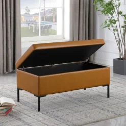 Kirkland's Home Benches & Ottomans-Caramel Vegan Leather Storage Bench