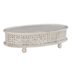 Kirkland's Home Coffee Tables-Carved Lattice Wood Oval Coffee Table