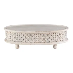 Kirkland's Home Coffee Tables-Carved Lattice Wood Oval Coffee Table