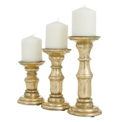 Kirkland's Home Candle Holders-Carved Mango Wood Candle Holders, Set Of 3