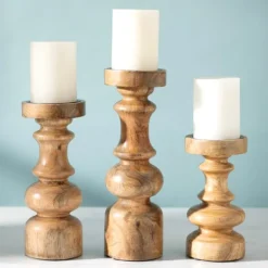 Kirkland's Home Candle Holders-Carved Natural Mango Wood Candle Holder, 10 In.