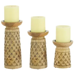 Kirkland's Home Candle Holders-Carved Triangles Wood Candle Holders, Set Of 3