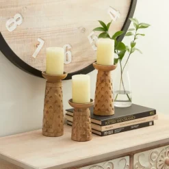 Kirkland's Home Candle Holders-Carved Triangles Wood Candle Holders, Set Of 3