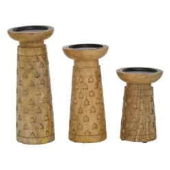 Kirkland's Home Candle Holders-Carved Triangles Wood Candle Holders, Set Of 3