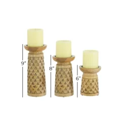 Kirkland's Home Candle Holders-Carved Triangles Wood Candle Holders, Set Of 3