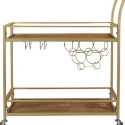 Kirkland's Home Kitchen Islands & Bar Carts-Celeste Gold Metal And Wood Bar Cart