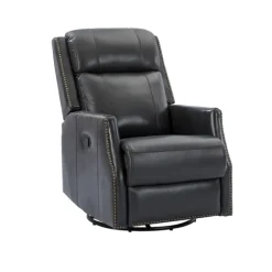 Kirkland's Home Accent Chairs-Charcoal Genuine Leather Swivel Recliner