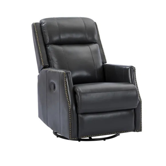 Kirkland's Home Accent Chairs-Charcoal Genuine Leather Swivel Recliner