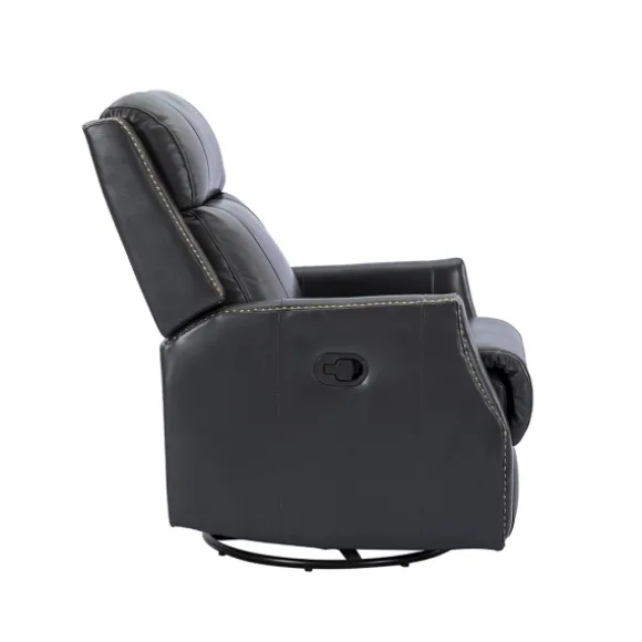 Kirkland's Home Accent Chairs-Charcoal Genuine Leather Swivel Recliner