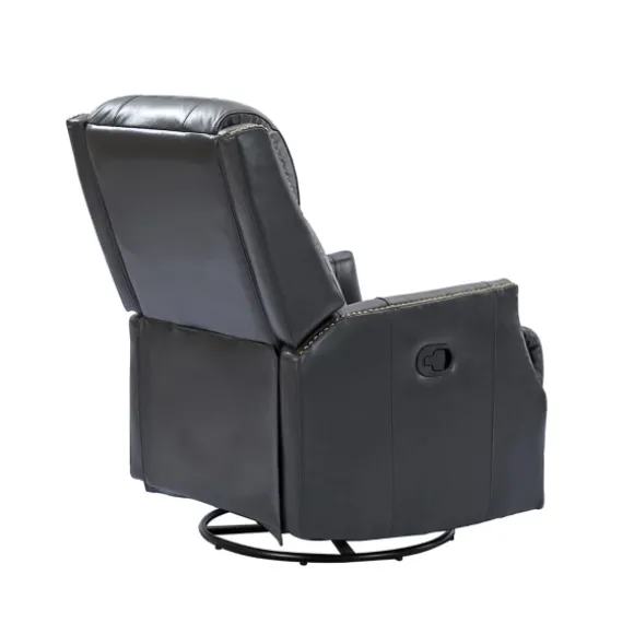 Kirkland's Home Accent Chairs-Charcoal Genuine Leather Swivel Recliner