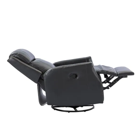 Kirkland's Home Accent Chairs-Charcoal Genuine Leather Swivel Recliner