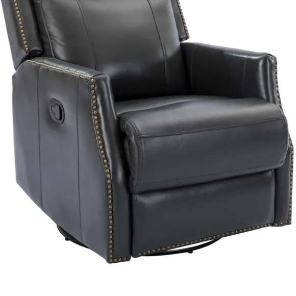 Kirkland's Home Accent Chairs-Charcoal Genuine Leather Swivel Recliner