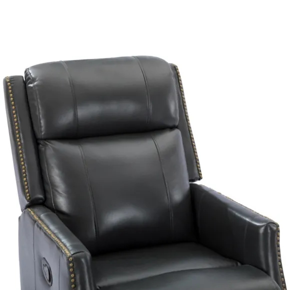 Kirkland's Home Accent Chairs-Charcoal Genuine Leather Swivel Recliner