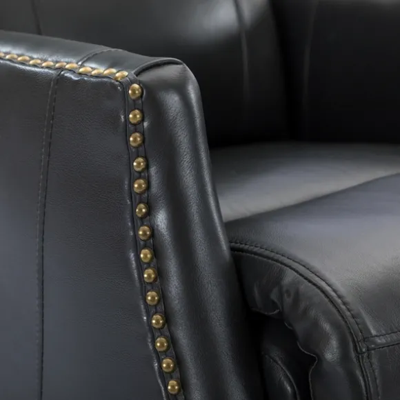 Kirkland's Home Accent Chairs-Charcoal Genuine Leather Swivel Recliner