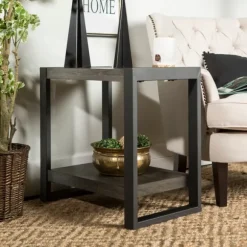 Kirkland's Home Accent & End Tables-Charcoal Industrial Metal And Wood Accent Table