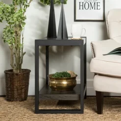 Kirkland's Home Accent & End Tables-Charcoal Industrial Metal And Wood Accent Table