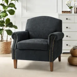 Kirkland's Home Accent Chairs-Charcoal Nailhead Trim Armchair