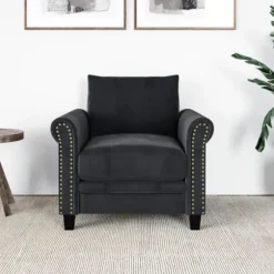 Kirkland's Home Accent Chairs-Charcoal Rolled Arms Upholstered Accent Chair