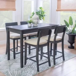 Kirkland's Home Dining Sets-Charcoal Wood Upholstered 5-Pc. Dining Set