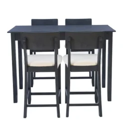 Kirkland's Home Dining Sets-Charcoal Wood Upholstered 5-Pc. Dining Set